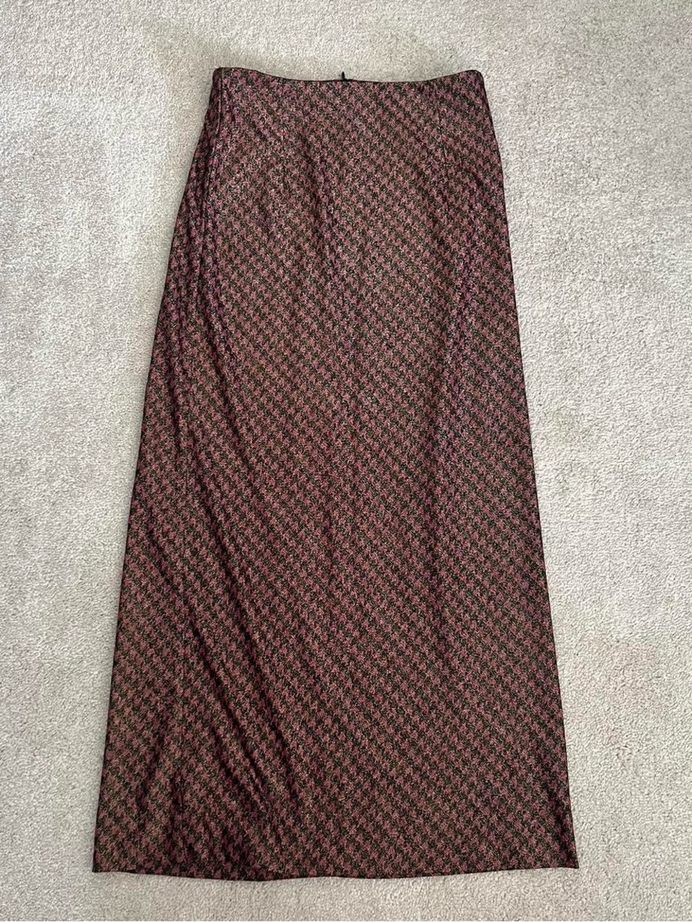 Formal Pink and Black Shimmery Houndstooth Midi Skirt